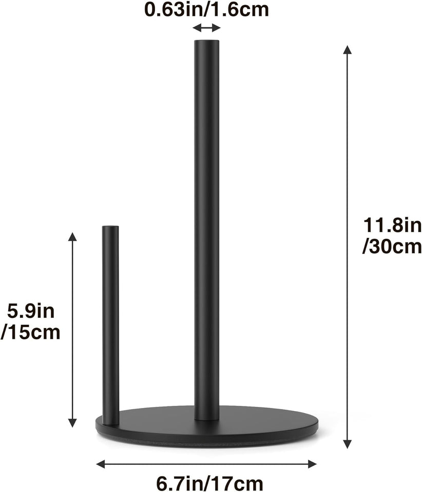 Paper Towel Holder Black, Premium Stainless Steel Kitchen Roll Dispenser, Countertop Roll Organizer with Weighted Base