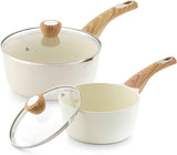 SENSARTE Ceramic Nonstick Sauce Pan with Lid, 3.0 Quart Saucepan with Double Spout, Large Cooking Pot, Non toxic Kitchen Sauce Pot, Non stick Saucier Pan, Induction Cookware, PFOA PTFE PFAS Free
