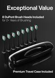 Aquasonic Black Series Ultra Whitening Toothbrush – ADA Accepted Electric Toothbrush- 8 Brush Heads & Travel Case – 40,000 VPM Electric Motor & Wireless Charging - 4 Modes w Smart Timer