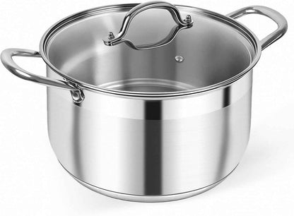 Kirecoo Stainless Steel Stock Pot - 8 Quart Heavy Duty Induction Cooking Pot with Visible Lid for Pasta, Soup, Spaghetti, Nonstick Thick Bottom Big Stockpot, Deep Cookware for Canning, Boiling, Simmer
