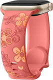Witzon Floral Band Compatible with Apple Watch Bands For Women 40mm 41mm 38mm 42mm 44mm 45mm 46mm 49mm, Engraved Cute Flower Silicone Dressy Strap for iWatch Series 11 10 9 8 7 6 5 4 3 2 SE Ultra