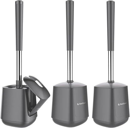 Setsail toilet brush and holder set, self-closing lid, long handle, easy cleaning, bathroom cleaning essentials