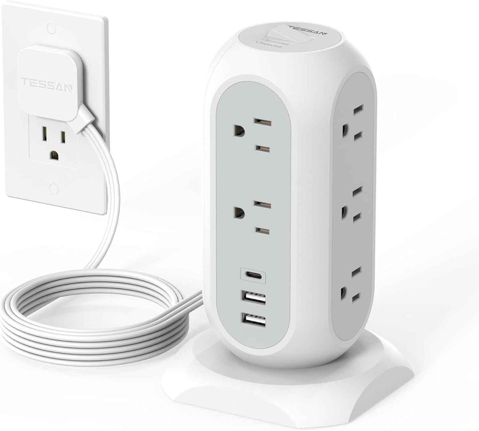 tessan 11 outlet power strip with 3 usb 1 usb c 1625w surge protector 6 feet extension cord