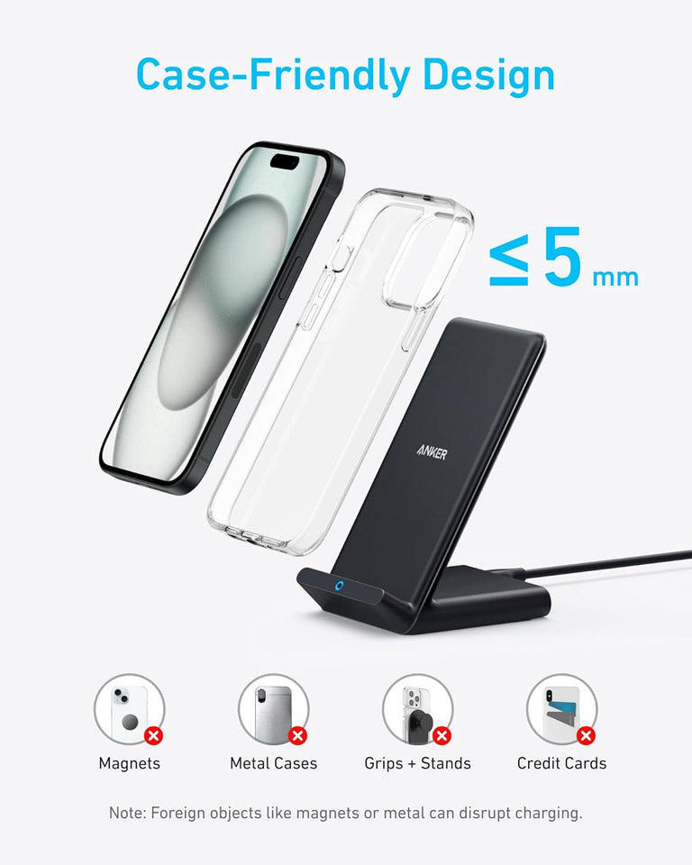 Anker 313 Wireless Charger (Stand), Qi-Certified for iPhone 17/17/17 Pro/17 Pro Max/15/14/13, 10W Fast-Charging Galaxy S23 S22 S21(No AC Adapter) - Zynora