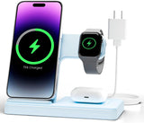 Wireless Charger iPhone Charging Station: 3 in 1 Charger Stand Multiple Devices for Apple - iPhone 16e 16 15 14 Pro Max 13 12 11 - Watch 10 9 8 7 6 5 4 3 2 SE and Ultra Series - Airpods 4 3 2 Pro - Zynora