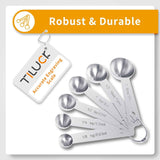 TILUCK 10-Piece Stainless Steel Measuring Cups and Spoons Set for Cooking and Baking