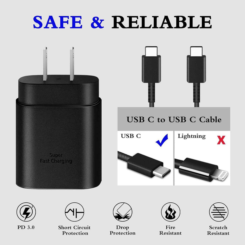 25w type c charger 2-pack fast charging block with 6ft usb c cable compatible with galaxy s25 s24 s23
