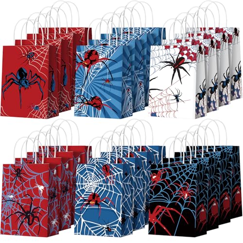 Epakh 24 Pcs Spider Party Favors Bags with Handles Spider Birthday Party Decorations Double Sided Goodie Candy Bags (Class Spider)