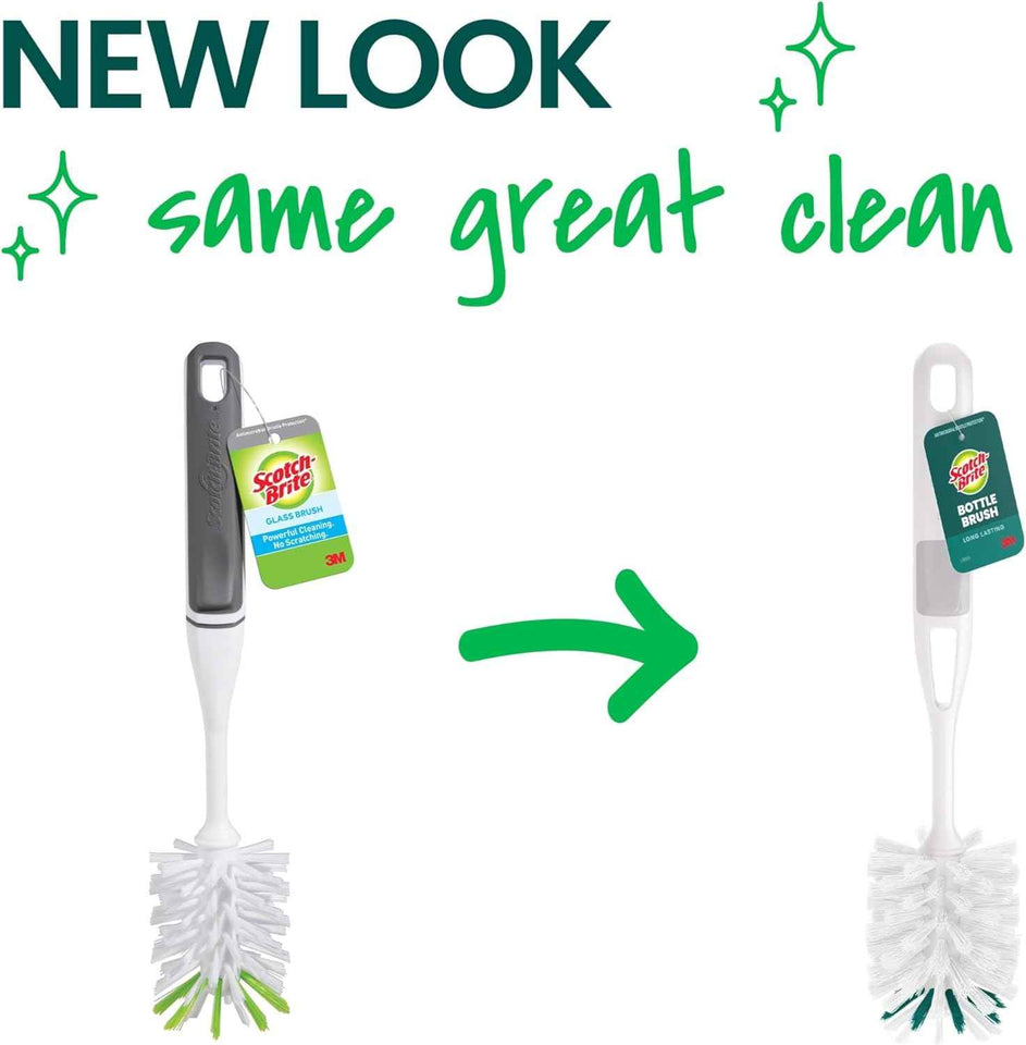 Scotch-Brite glass and water bottle brush with non-slip handle and durable design for effortless cleaning