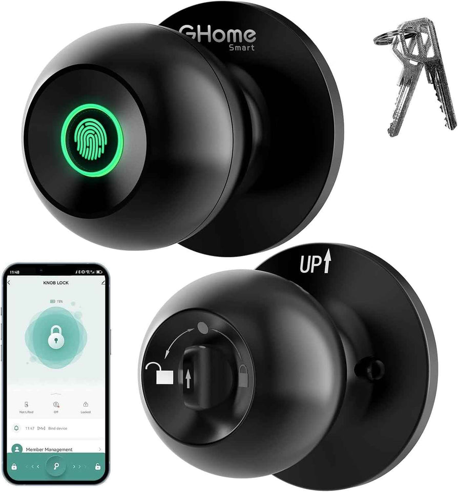 GHome 3-in-1 Smart Fingerprint Door Lock with App Control & Key, Biometric Thumbprint for Home & Office