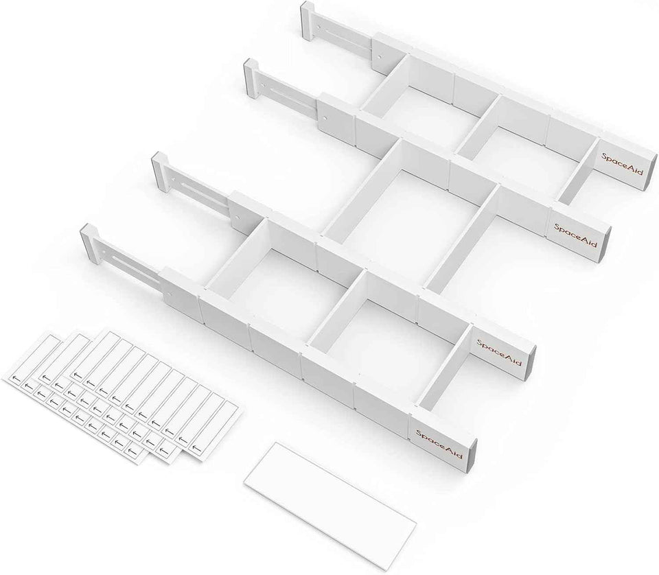 SpaceAid Bamboo Drawer Dividers with Inserts and Labels, Kitchen Adjustable Drawer Organizers, Expandable Organization for Home, Office, Dressers, 4 Dividers with 9 Inserts (17"-22" Natural)