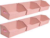 Closet Organizers Bins 6 Packs - Large Closet Shelf Organizer with Handles, Fabric Trapezoid Storage Bins, Collapsible Storage Cubes for Clothes, Towels, Light Gray