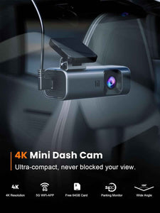 Galphi-Q2 4K Mini Dash Cam with 5G WiFi, 64GB Card, Super Night Vision, Loop Recording, and G-Sensor for Cars