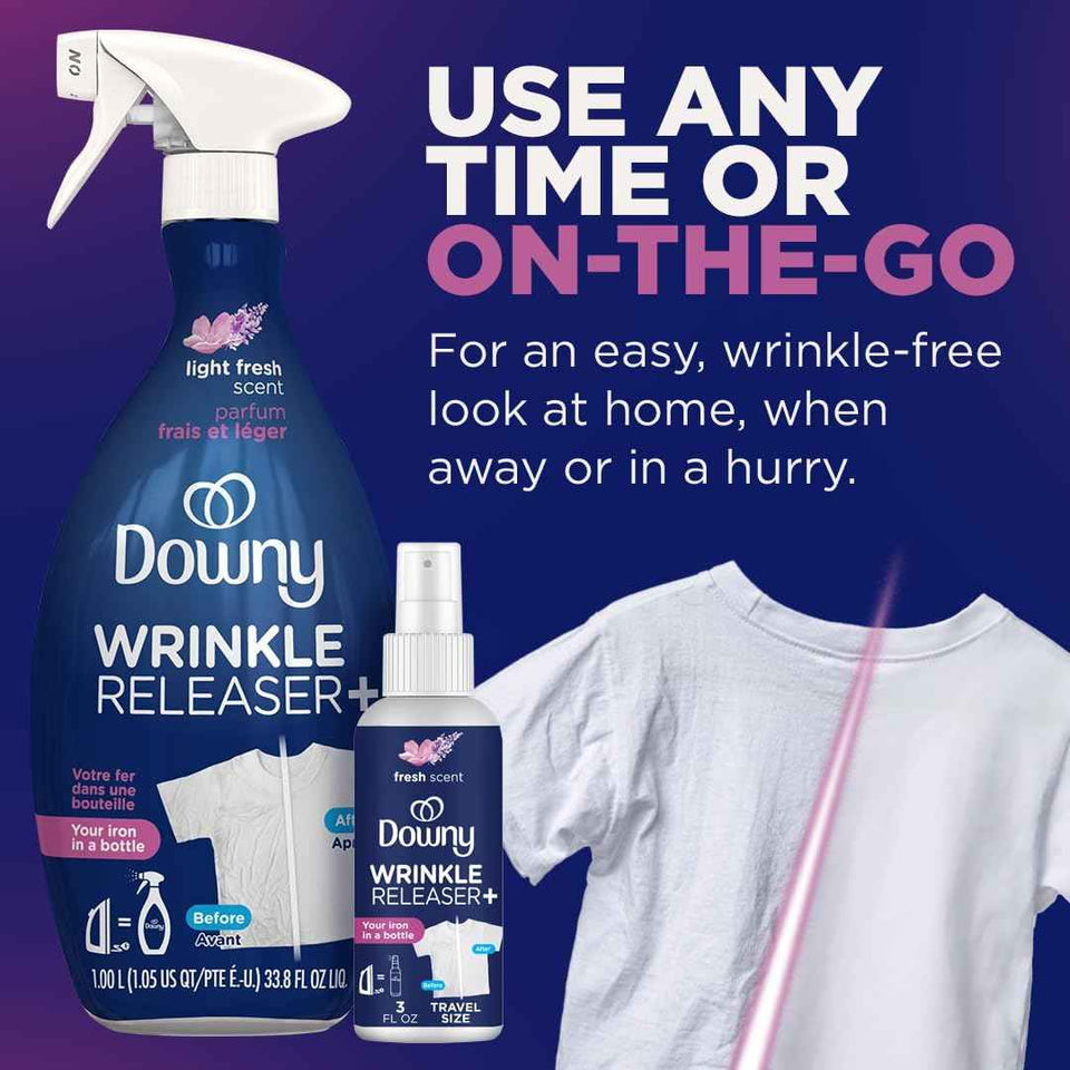 Downy Wrinkle Releaser Spray Travel Size 16.9 Oz Pack of 2 Removes Wrinkles, Static, and Odors