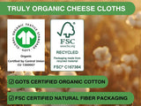 Organic Cheese Cloths, GOTS Certified, Grade 100, 36x36Inch, Reusable Cheese Cloth with Closed Edges Fabric Fine Mesh Cloth, Unbleached Cotton Muslin Cheesecloth