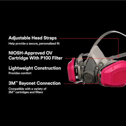 3M P100/OV Odor/Particulate Multi-PLrpose Reusable Respirator 65021, NIOSH-APPROVED Organic Vapor Cartridge, Medium