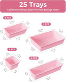 4-Sizes plastic drawer organizers set for vanity makeup desk and bathroom storage, 25 PCS