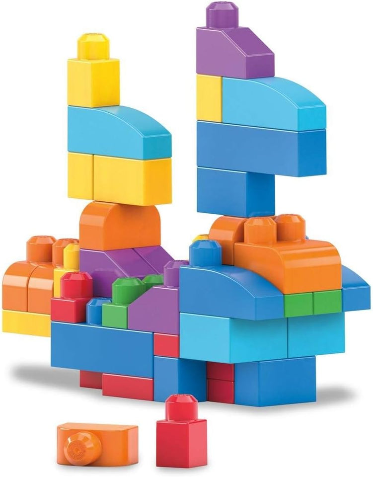 MEGA BLOKS First Builders Toddler Blocks Toys Set, Big Building Bag with 80 Pieces and Storage, Blue, Ages 1+ Years