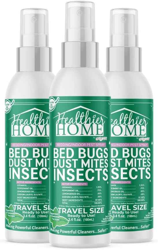 CHOMP! Travel Size Bed Bug & Insect Repellent, Natural, TSA Approved Indoor Pest Control Spray for Travel & Home, Plant-Based Dust Mite, Ant, Spider, Fly Killer, Peppermint Scent, 3.4 Fl Oz
