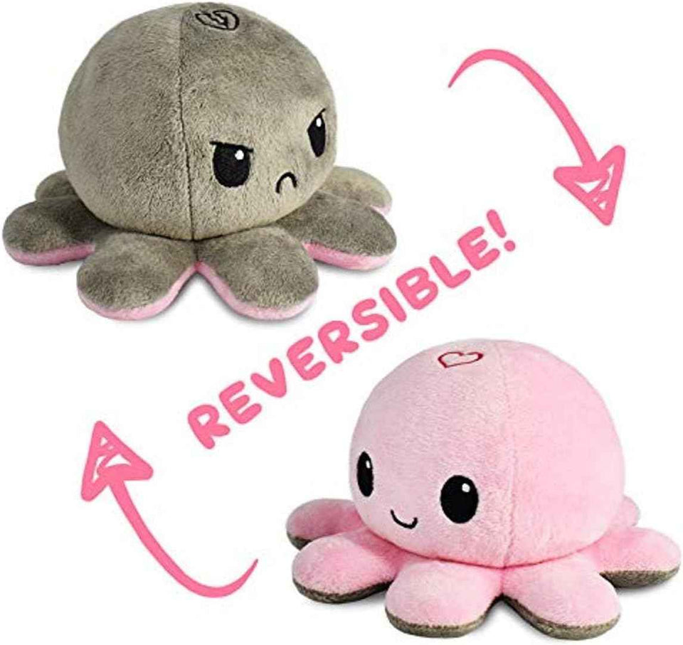 TeeTurtle Reversible Octopus Plushie - 4-Inch Pink + Aqua Two-Sided Flip Plush Toy with Embroidered Details - Cute Mini Collectible Plush for Kids, Teens, and Adults