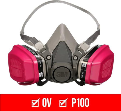 3M P100/OV Odor/Particulate Multi-PLrpose Reusable Respirator 65021, NIOSH-APPROVED Organic Vapor Cartridge, Medium