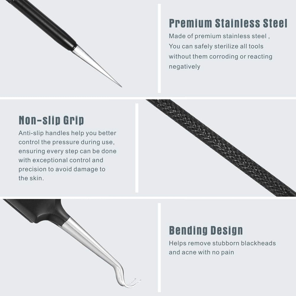 6-piece professional stainless steel blackhead remover pimple popper tool kit with ergonomic handle