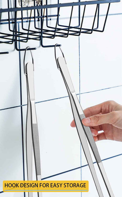 JETKONG 2 Pcs 12-Inch Kitchen Tweezers Fine Tweezer Tongs, Extra-Long Stainless Steel Cooking Tweezers (Silver)