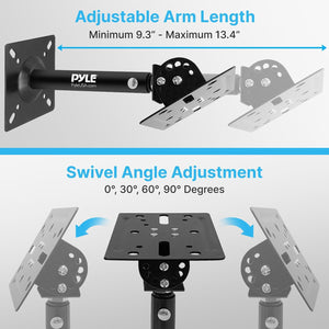 Pyle Universal Speaker Mounting Bracket - Ceiling & Wall Speaker Mount with Adjustable Swivel Tilt, 13.4" Retractable Telescopic Arm, 75 lbs Max Load - Ideal for Home Surround Sound Systems (Pair)