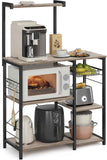 VASAGLE Baker's Rack, Microwave Stand, Kitchen Storage Rack with Wire Basket, 6 Hooks, and Shelves, for Spices, Pots, and Pans, Rustic Brown and Ink Black UKKS35X