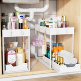 Simple Trending Under Sink Organizer 2 Pack, Sink Pull-Out Sliding Storage Cabinet, 2-Tier Under Shelf Organizer for Kitchen Bathroom, Black
