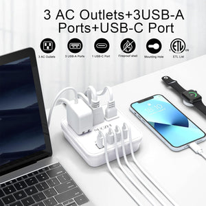 NUOZHI 6ft power strip with 3 outlets and 4 USB ports, non surge protector for cruise ships and travel