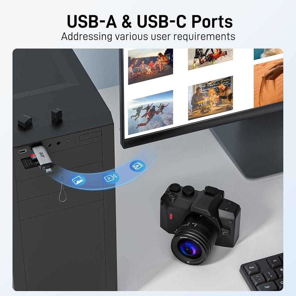 acer sd card reader usb c, dual slots usb 3.0 type c to micro sd card adapter for laptops and mobile devices