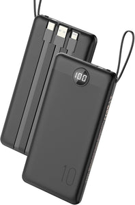 VEEKTOMX Portable Charger Built-in Cables, 10000mAh Power Bank for iPhone, Fast Charge USB C Battery Pack Travel Essentials Powerbank Compatible with iPhone 17/16/15/14, Samsung S25/24, Android, etc
