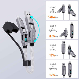pzoz portable keychain charger with 4-in-1 multi usb c fast charging combo for iphone ipad macbook airpods samsung google
