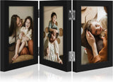 decorUhome Engineered Wood Trifold 4x6 Photo Frame with Plexiglass for Tabletop Display, Black, 3-Picture Frame
