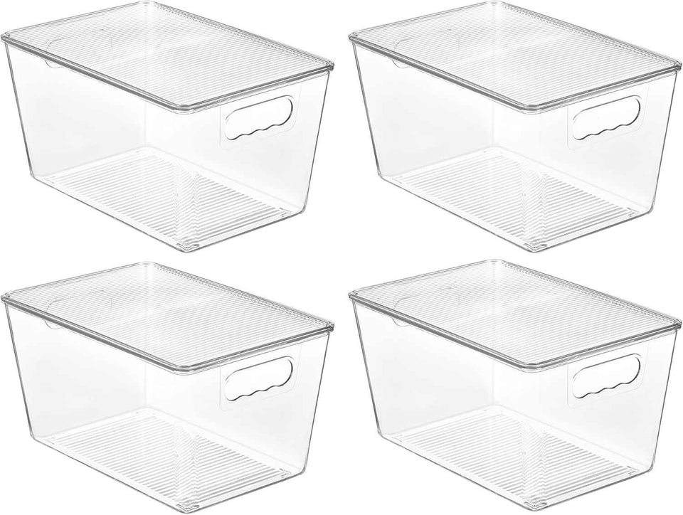 Vtopmart 6 Pack Clear Stackable Storage Bins with Lids, Medium Plastic Containers with Handle for Pantry Organizer and Storage,Perfect for Kitchen,Fridge,Cabinet, Closet,Bathroom Organization