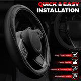 Ouzorp universal 14.5-15 inch black microfiber leather steering wheel cover with anti-slip lining