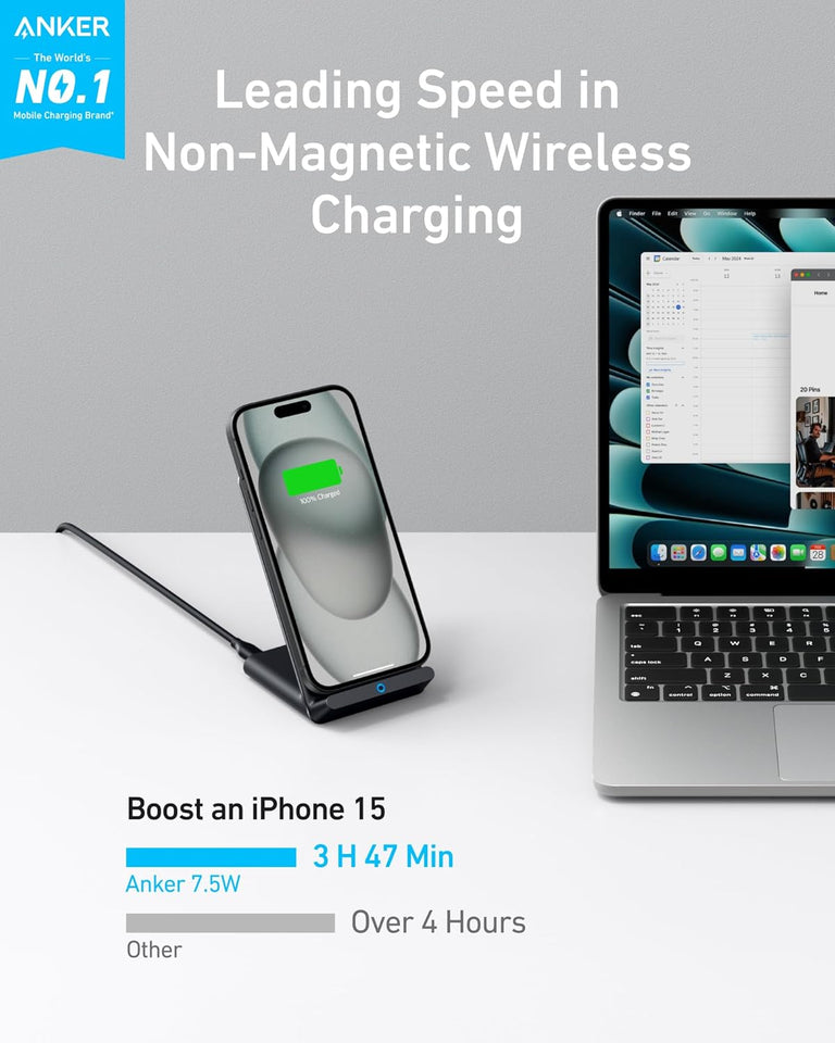 Anker 313 Wireless Charger (Stand), Qi-Certified for iPhone 17/17/17 Pro/17 Pro Max/15/14/13, 10W Fast-Charging Galaxy S23 S22 S21(No AC Adapter) - Zynora