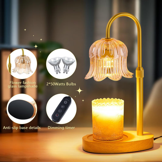 Candle Warmer Lamp Electric Timer - Candles Warming Light Height Adjustable Dimmable Warmers Flower Lamps No Flame Heat Warm Melt Wax Jar Modern Home Decor Table Lights for Home Living Bedroom