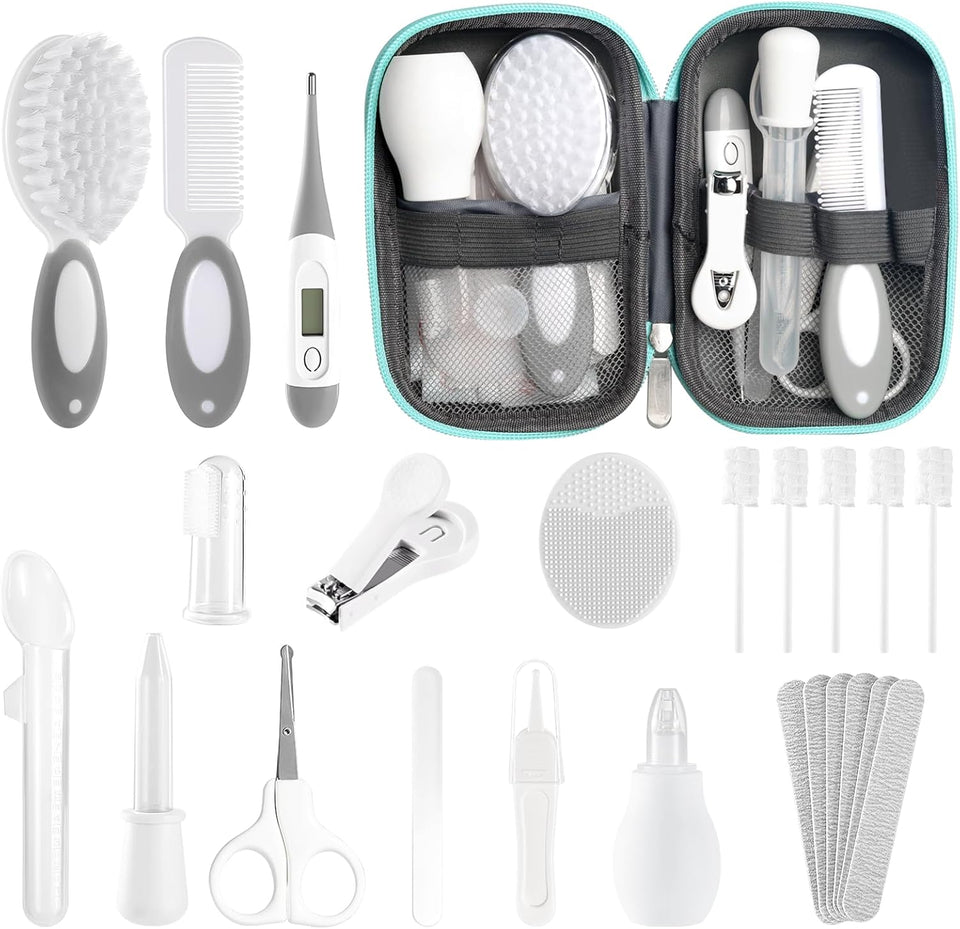 POPYJAN 24PCS Baby Grooming & Health Kit, Newborn Nursery Health Care Set, Baby Care Product, Grey White
