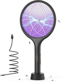 yissvic electric fly swatter bug zapper racket dual modes mosquito killer purple light rechargeable indoor outdoor