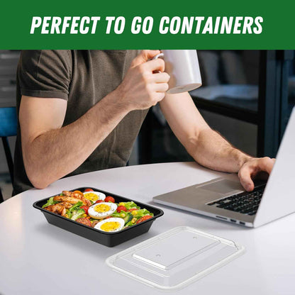 50 Pack (100-Piece) 28 oz Meal Prep Containers Reusable with Lids, Sturdy Leakproof & Food Safe, Microwave, Freezer, Dishwasher Safe Prep Containers, To Go Take Out Plastic Food Storage