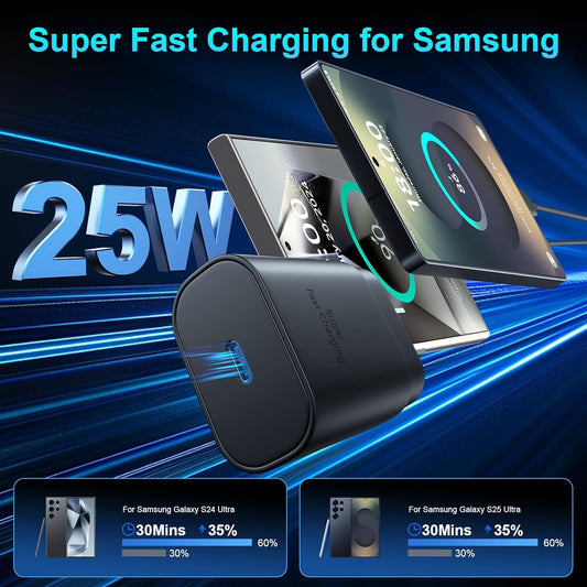 Super Fast Charger Type C, 25W USB C Wall Charger Fast Charging for Samsung Galaxy S25 Ultra/S25/S25+/S24+/S24 Ultra/S24/S24+/S23 Ultra/S22 Ultra/S21 with 10FT Long Android Type C Charger Cable 2Pack