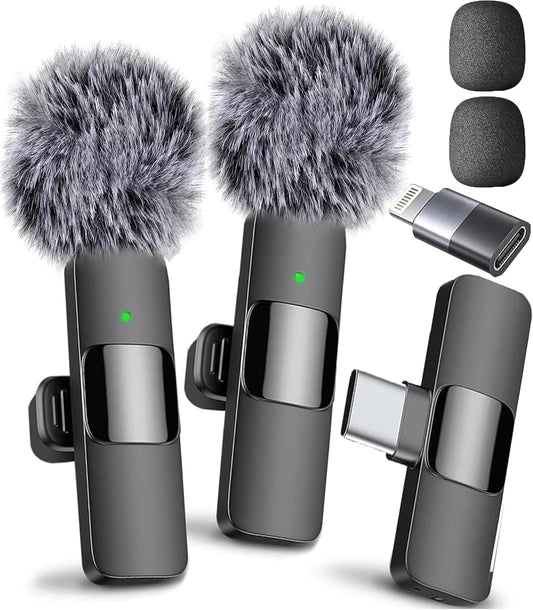 Mini Mic Pro (Latest Model - Wireless Mini Microphone for iPhone, iPad, Android - 2 Pack Lavalier Microphone for Video Recording - iPhone Mic Crystal Clear Recording with USB-C for Content Creators