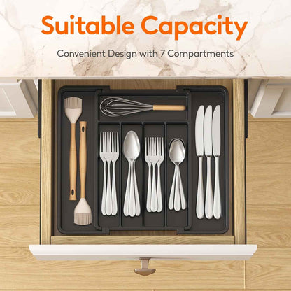 Lifewit silverware drawer organizer with adjustable expandable tray for kitchen, BPA free flatware holder