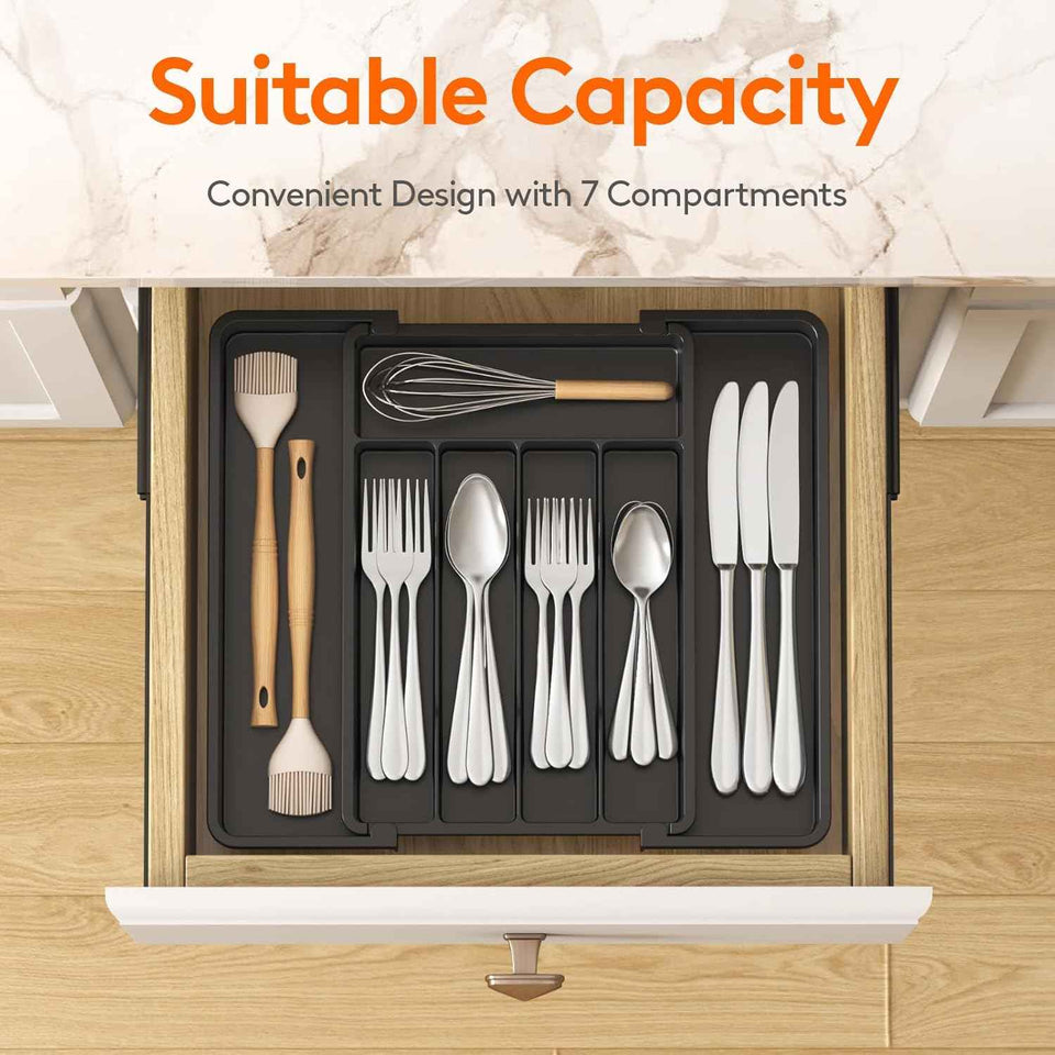 Lifewit silverware drawer organizer with adjustable expandable tray for kitchen, BPA free flatware holder