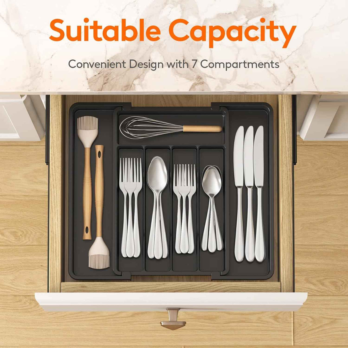 Lifewit silverware drawer organizer with adjustable expandable tray for kitchen, BPA free flatware holder