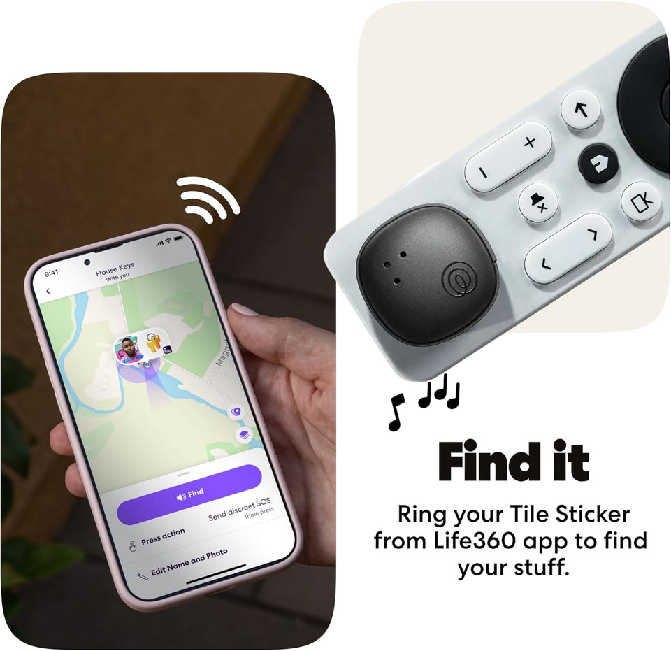 Life360 Tile Sticker - Small Bluetooth Tracker, Remote Finder and Item Locator for Bikes, Glasses and More. Both iOS and Android Compatible. Phone Finder. 1-Pack (Black)