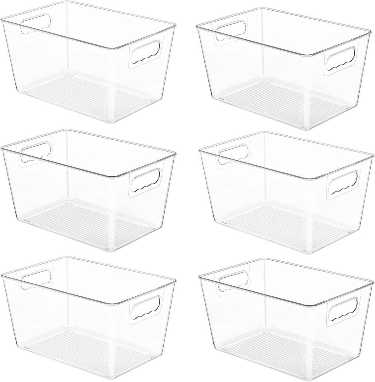YIHONG 6 Pack Clear Pantry Organizer Bins with Handles for Kitchen, Freezer, Cabinet, Closet, Bathroom