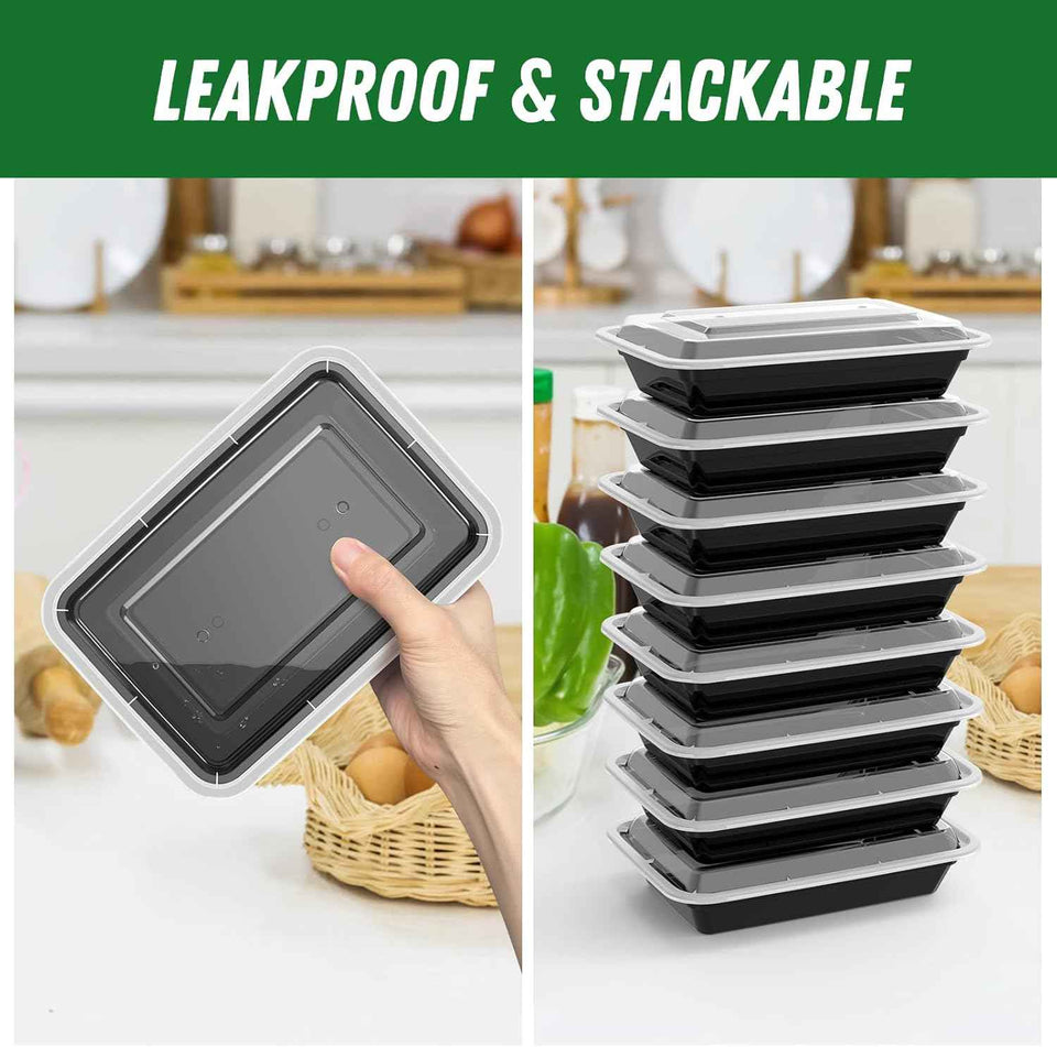 50 Pack (100-Piece) 28 oz Meal Prep Containers Reusable with Lids, Sturdy Leakproof & Food Safe, Microwave, Freezer, Dishwasher Safe Prep Containers, To Go Take Out Plastic Food Storage